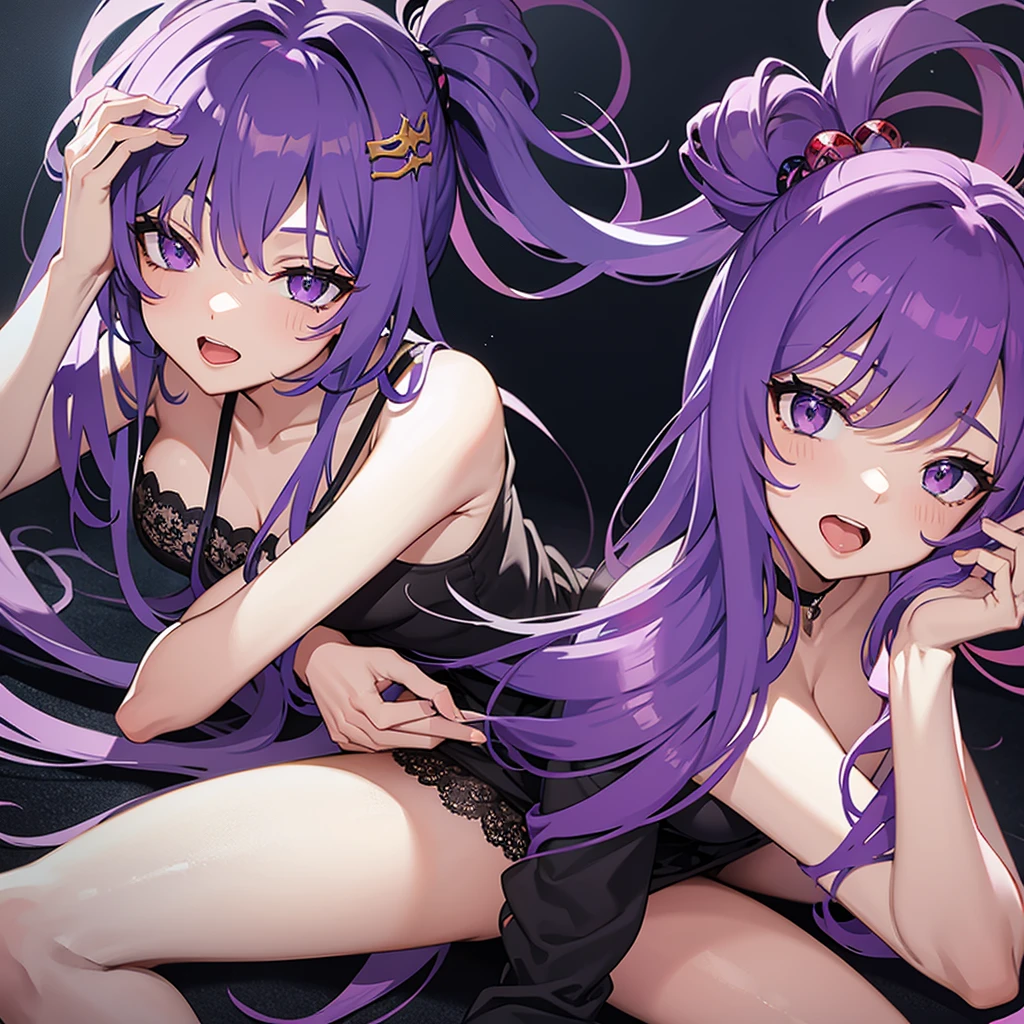 Purple hair long ahegao