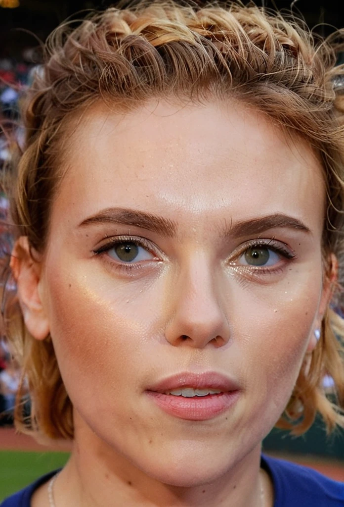 professional close-up portrait photography of the face of a beautiful ((ohwx woman)) at baseball stadium during Twilight, Nikon Z9