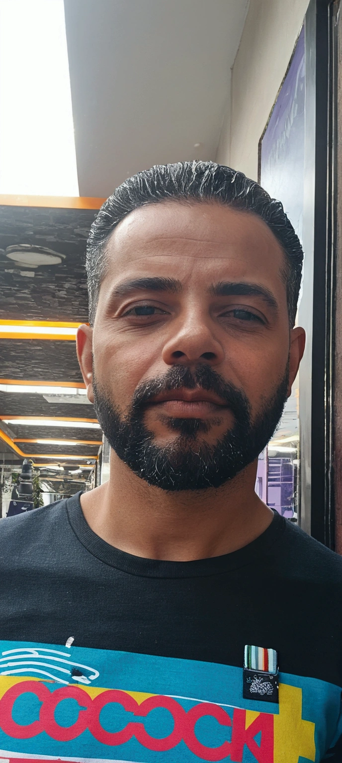 Moroccan man in a checkered shirt and gray trousers stands on a city street, gray and blue colors, masculinity, high-fashion, Shirt sleeves are not rolled up, and straight.Black sleeve cuffs. Men's fashion, modern fashionable outfit, a man walks through the city, gray-orange, orange and black tones, style by Greg Rutkowski, modern casual wear, cool style, Dressed in men's clothing from the 1970s, casual modern clothing, realistic, portrait of a man,AI language model, short hair, smart, energetic, cheerful, creative,