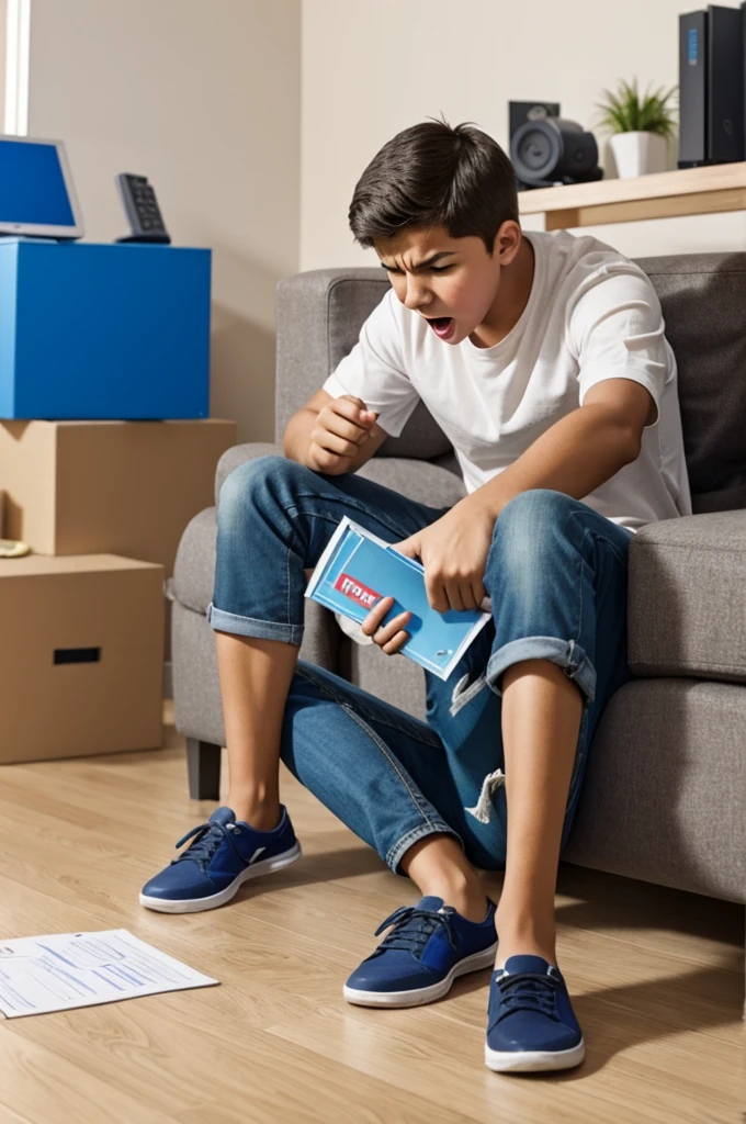 A ager throwing a tantrum because his mother sold him her PlayStation so he could help with the bills to pay at home