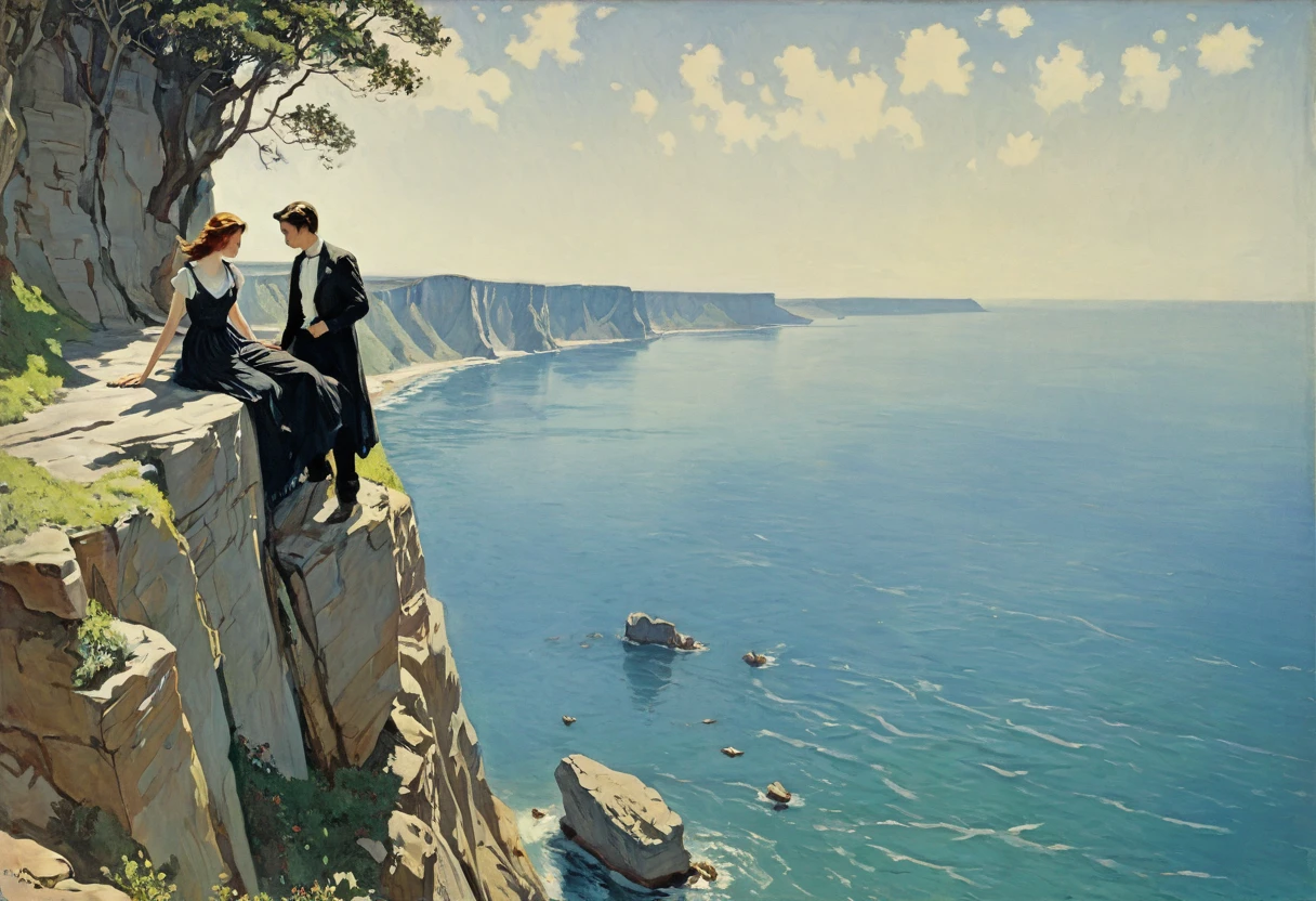the cliff of suicide lovers, romance art