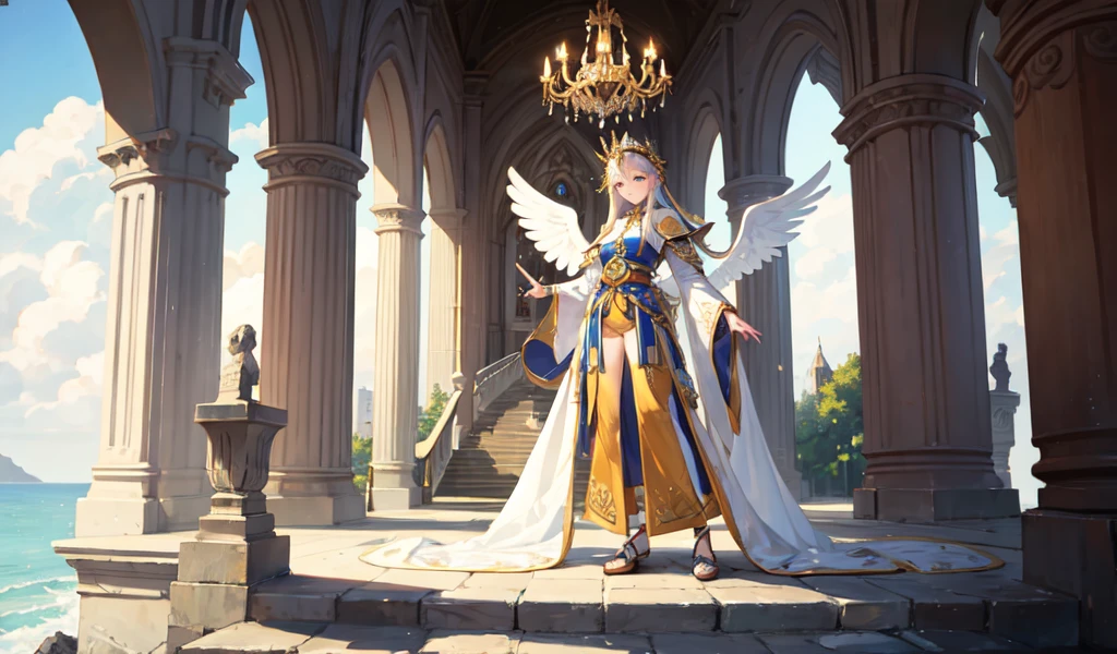 ((Highest quality)), ((masterpiece)), (detailed), One Angelic Messenger, celtic costume,,Five fingers