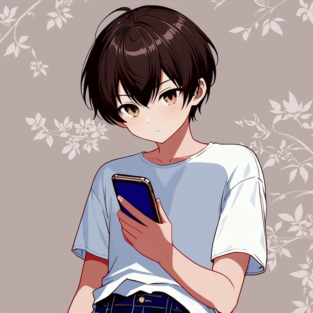 A boy who is looking at his smartphone screen 