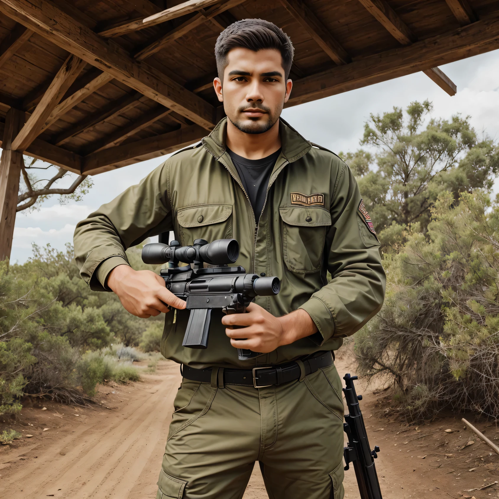 A 21 year man holding rifle gun