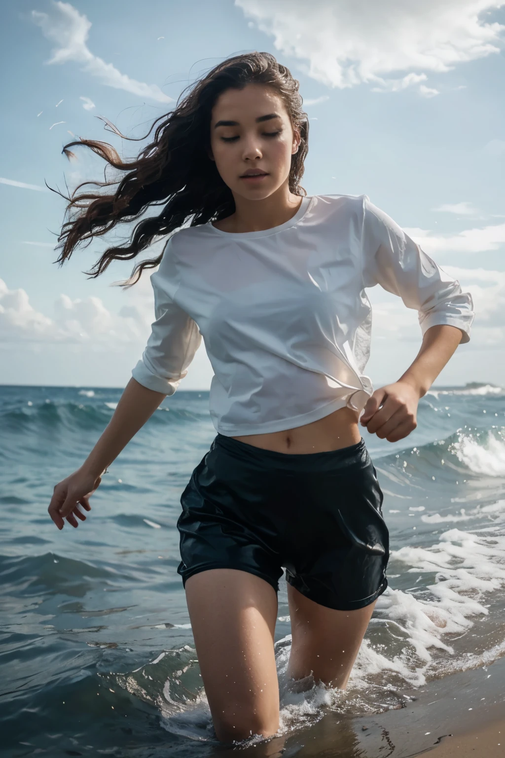 A girl disappearing into the waves