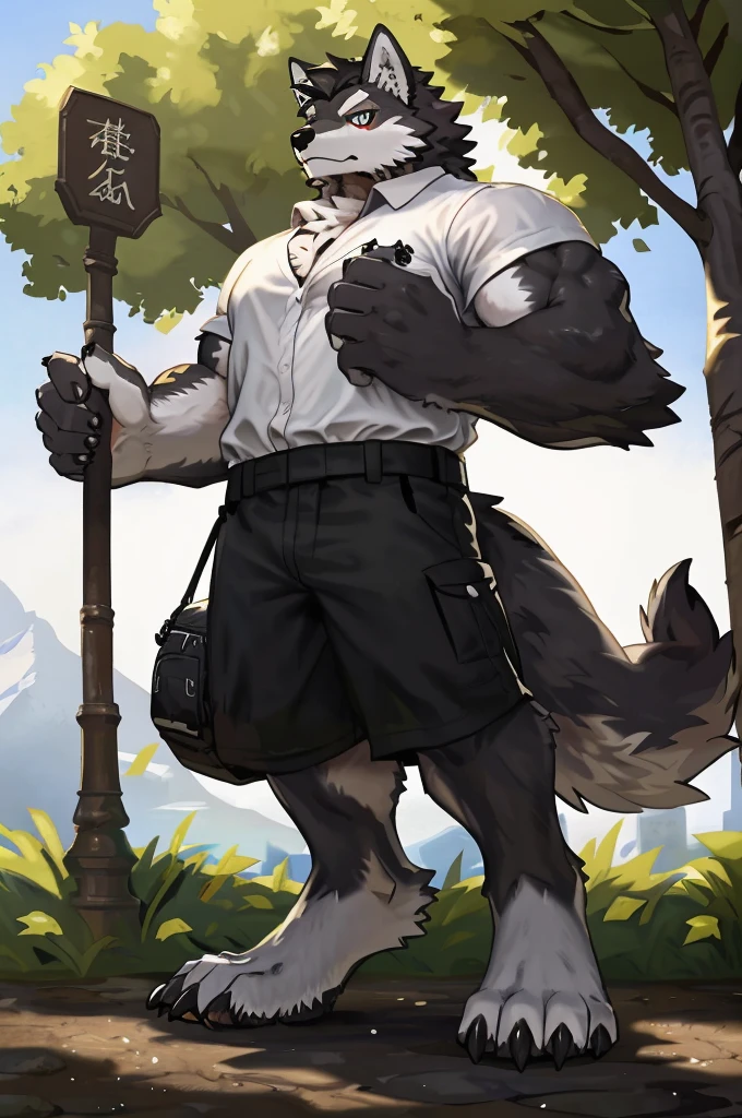 (Strong arms),(Strong legs),masterpiece, best quality, Official Art, Extremely detailed CG unified 8k wallpaper, Ultra Detailed, Best Illustration, , Ink fur, hairy male, Wolf Boy, hairy, Ink fur, 1 Boy,, male focus,, Striped hair, Wolf ears, Animal ears, Single speaker, Ink fur, Bangs, dark hair, White highlights, Medium Hair, Solitary, Ink tail,hairy尾巴,(Black pupil),High target,(campus),,barefoot,(Sexy),((High target and strong)),side,(Delicate eyes:1.2),Inky eyes,male,Solitary,(Inky pupils),(Detailed face),(Sharp eyes),Permanent,(Detailed hands),(Foot details),aldult,type,Moderate,Long legs,(Detailed fingers),(Delicate eyes),(White shirt),(Black shorts),easy,(Big Bag:1.5)