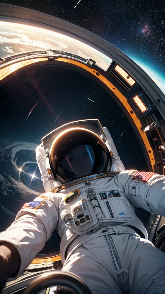 Astronaut in space looking at a huge black hole