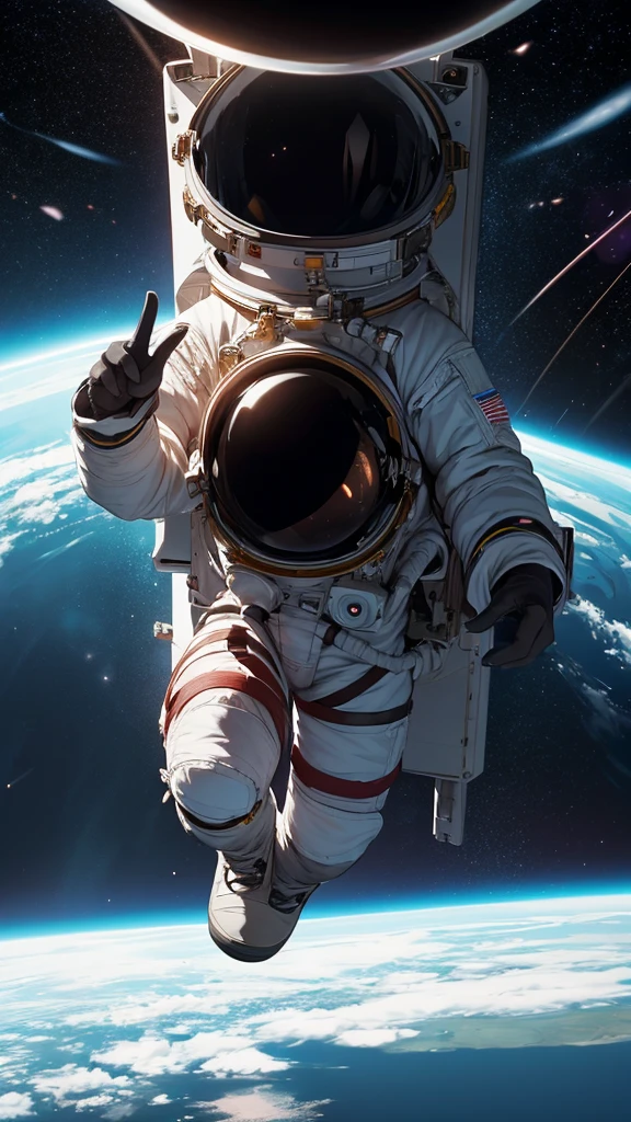 Astronaut in space looking at a huge black hole