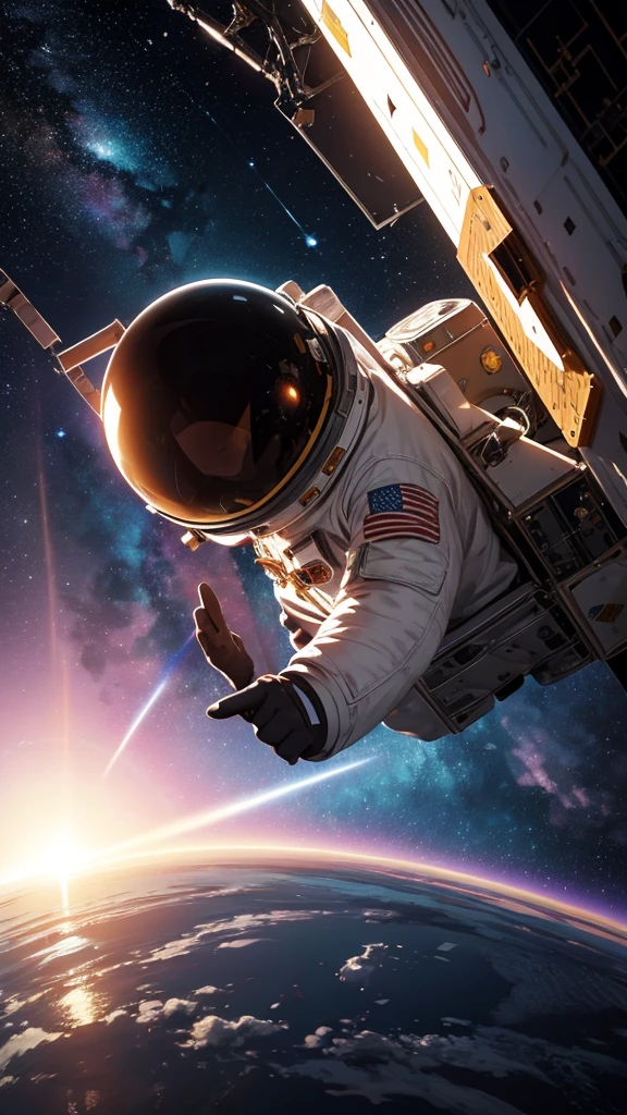Astronaut in space looking at a huge black hole