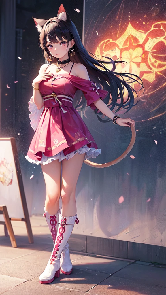((Full Body Shot: 1.5))、((One animal))、((Real female cat))、大きなsmile、Slim style、((The background is blurred and I can&#39;t see anything))、K-Pop Idol Costumes、Cute chibi anime sitting on a plate, long pink hair with twin tails、Have cat ears、Wear a blue mini dress, smile, The logo looks cheap、Rainbow colors、heavily、"The work we have in front of us is the masterpiece of a radiant hyperrealist artist, and we are proud of the quality and beauty that far surpasses its predecessor.

This one captures the point of view with its ephemeral eyes and calm expression. Its cheeks are slightly flushed like cherry blossoms, and its crystal clear white skin walks like silk. It is as glossy and shines every time it sways in the wind.

Her style is the splendor of Japan Harajuku fashion, and her unique fashion sense makes her even more attractive. Her outfits are colorful and artistic, with a wide variety of designs, including pop culture icons, cartoon characters, and abstract patterns.

Her skirt is rainbow-colored and her ruffles spread out beautifully like a flower. At her feet are vivid pink platform boots, the unique design and colors of which instantly catch the eye.

Her accessories also reflect that personality. A large heart pendant shines around her neck, and a colorful beaded earring swaying in commemoration. And in her hands are lined with bracelets and bracelets depicting icons of pop culture.

This image, at the level of its impression and detail, gives the illusion that she is actually there. enjoys her personality and beauty to the fullest.

This is the best masterpiece we will create, and its beauty and personality will never surpass it. All of them are highly finished using image correction tools to reproduce images of the highest quality.

This figure should inspire us to think beyond the limits of our creativity and produce the best results. "This is a work that expresses the essence of a hyperrealist artist."
