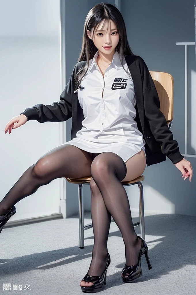 ((Highest quality、、Representative works details、Ultra-high resolution))、(Group photo)、(Looking at the audience)、(Mid Shot:)、Attractive business woman、1 person、A little chubby:0.25、White collar shirt、Grey Skirt、(sitting cross-legged on a chair))、smile、president's office、Large Bust、mini skirt、Panties Run-6500-v1.1、(RAW Photos:1.2)。
(Photorealism)。(Genuine:1.4)。One Girl、Perfect full body anatomy。30 years old、Looking at the camera。Black knee-high socks are perfect、Delicate and beautiful。。、There is always one Nike logo visible on the socks.。The socks are of super high quality。The two legs are beautifully placed.、The entire sock is always visible。Medium Long Hair、Best Check。((Changes in the meeting room:1.3) )。(Wearing surreal black socks with the Nike logo on them:Black Nike socks close up 1.2)。(Black stiletto heels)。Stiletto heels are beautiful all the way to the toes、
(Business services)、Asian Eyes Era、Wear:Beautiful black Nike thigh-high socks