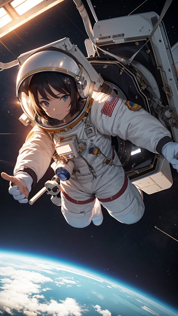 Astronaut in space looking at a huge UFO