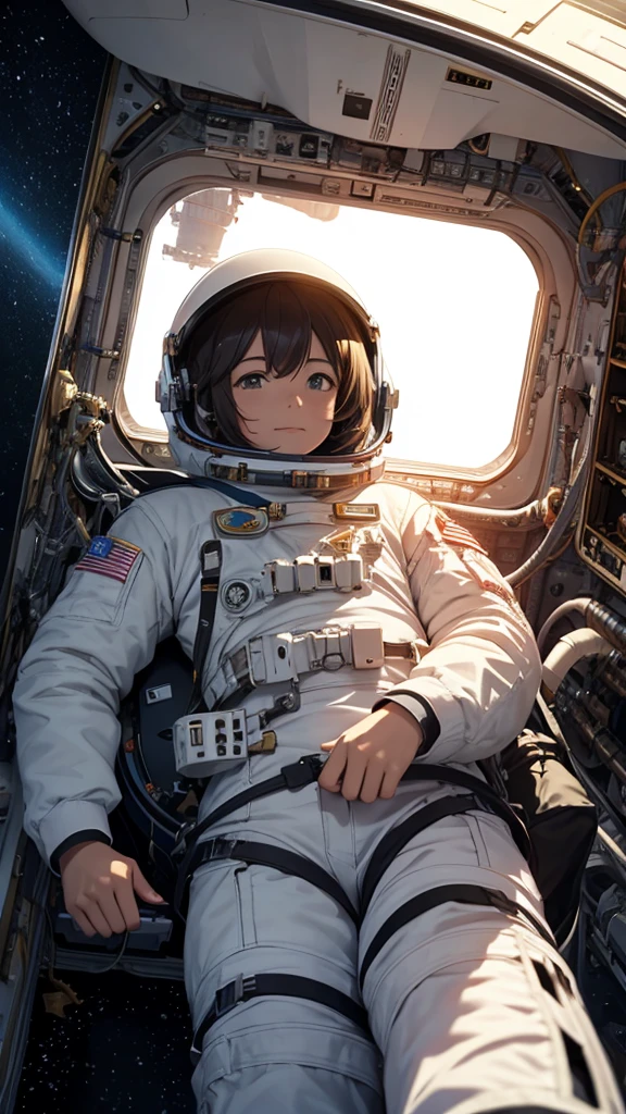 Astronaut in space looking at a huge UFO