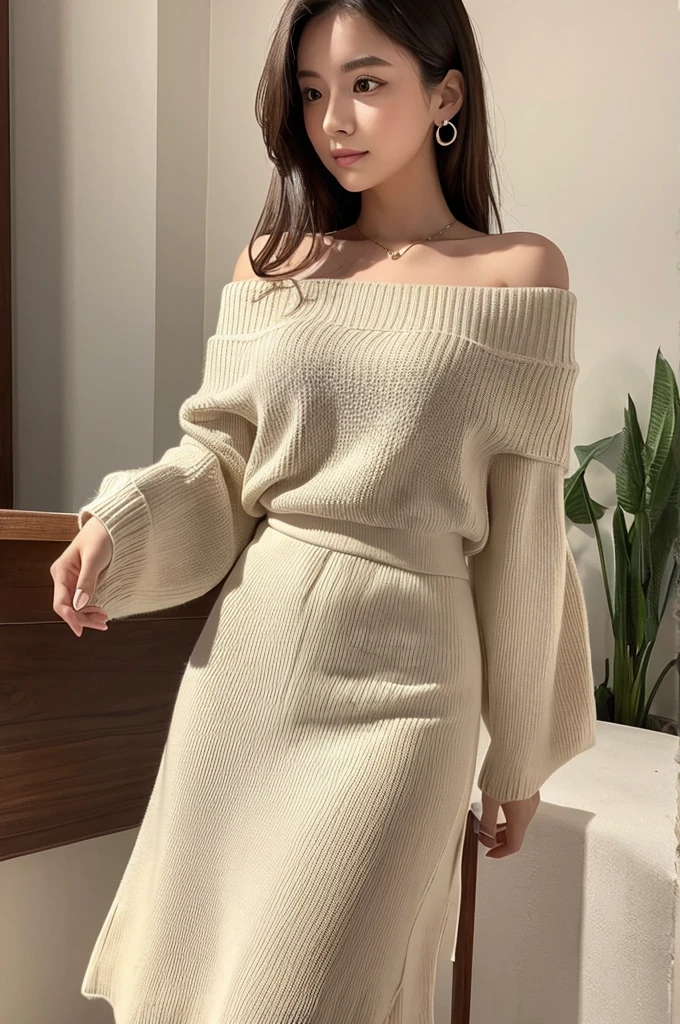 ((best quality)), ((masterpiece)), (detailed), 1 Girl, Off-shoulder sweater,