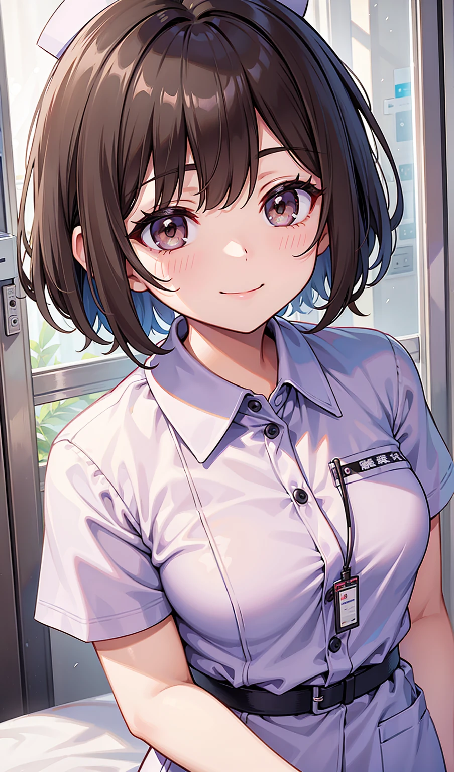 (One girl)、smile、nurse、nurse、hospital、Dark brown short hair、Dark brown eyes