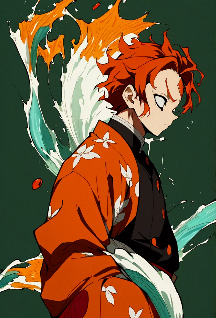 Kimetsu no yaiba style, simple background, masterpiece, solo, full-length, best quality, 0.8, Sabito, orange hair, adult, 20 years, water hashira, scar on left half face