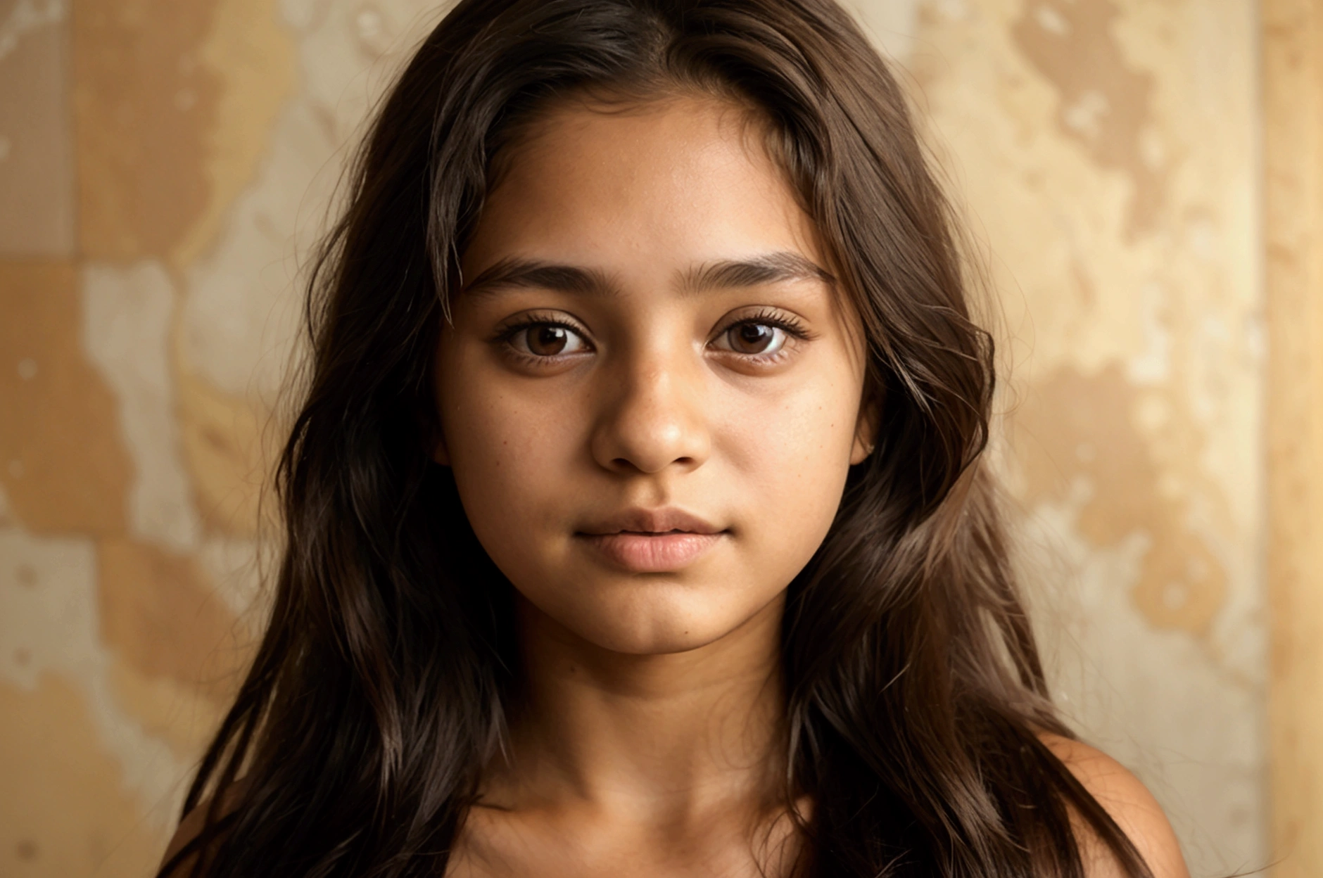 a Colombian girl, long dark hair, Brown eyes, whole body, naked, Big natural light, 8k, realist.
