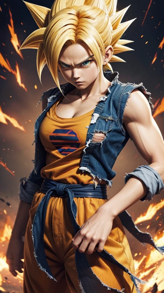 Dragonball Z: pitite girl; fighter, super sayan, torn clothes