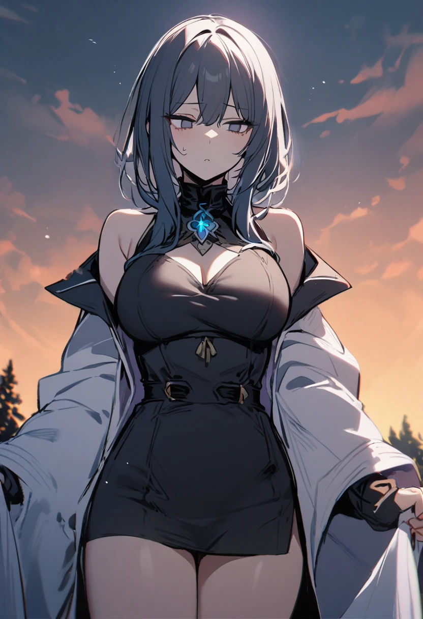 1girl, witch with cold, emotionless face, big chest