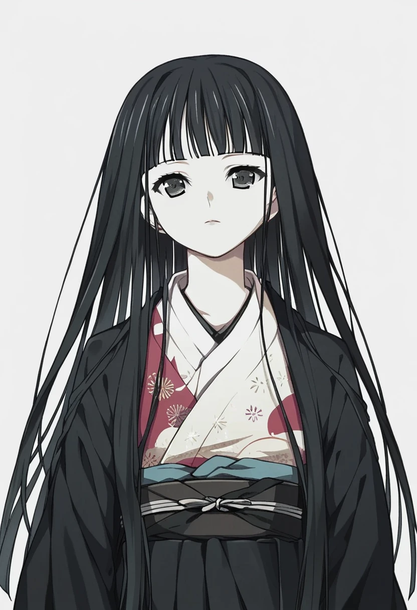 score_9, score_8_up, score_7_up, 
1girl, byakuya rinne, black hair, long hair, blunt bangs, hime cut, black eyes,

expressionless, looking at viewer, kimono,