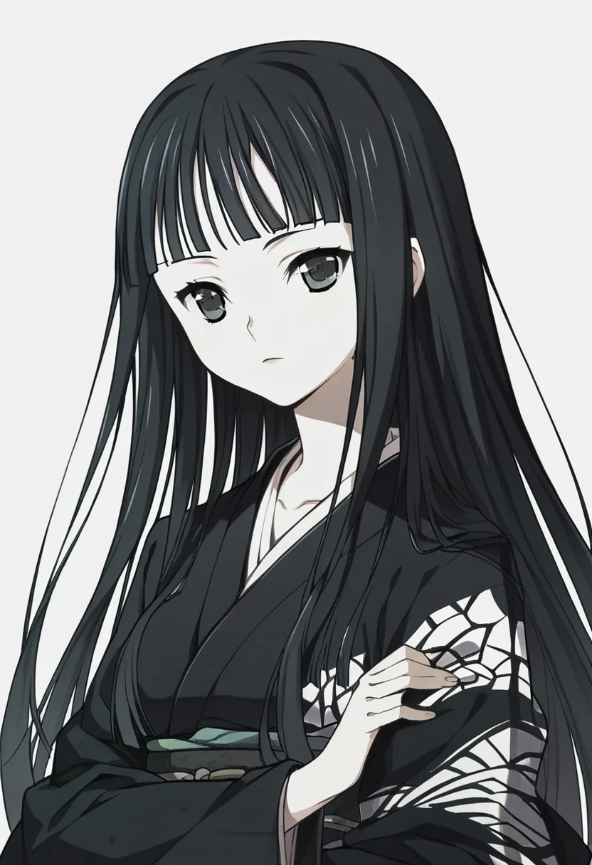 score_9, score_8_up, score_7_up, 
1girl, byakuya rinne, black hair, long hair, blunt bangs, hime cut, black eyes,

expressionless, looking at viewer, kimono,