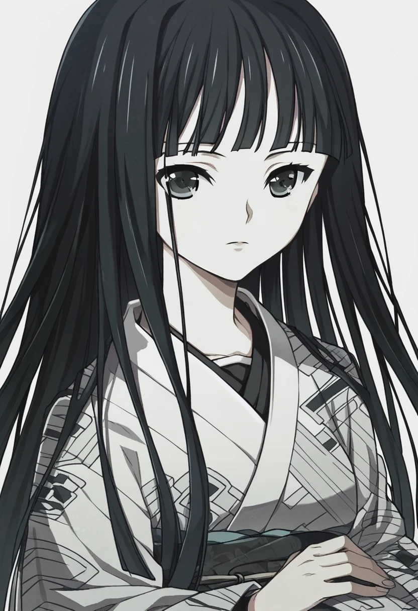 score_9, score_8_up, score_7_up, 
1girl, byakuya rinne, black hair, long hair, blunt bangs, hime cut, black eyes,

expressionless, looking at viewer, kimono,