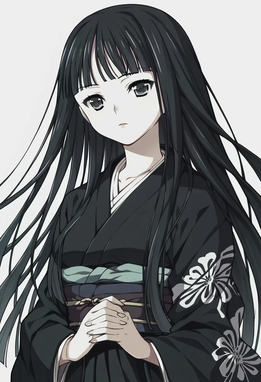 score_9, score_8_up, score_7_up, 
1girl, byakuya rinne, black hair, long hair, blunt bangs, hime cut, black eyes,

expressionless, looking at viewer, kimono,