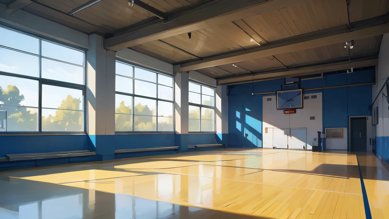 absurdres, bestres, masterpiece, american highschool basic sports gymnasium, illustration, modern