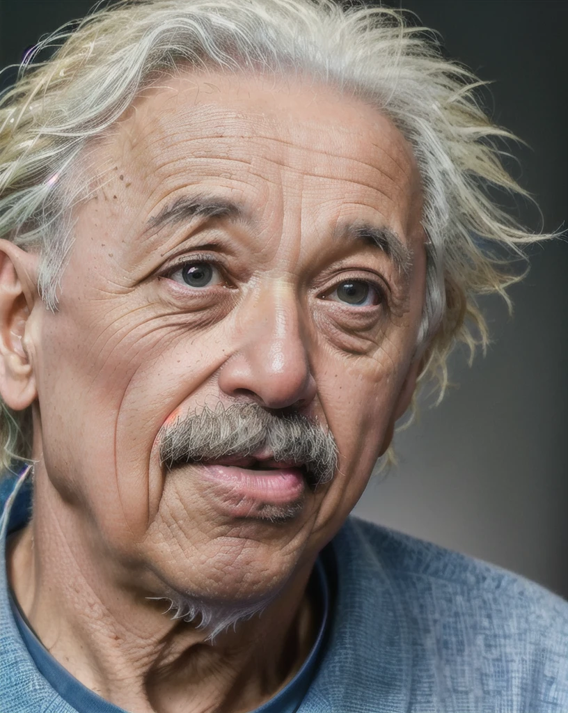 (Masterpiece, Best Quality), Albert Einstein, 1 man, epic (Photo, studio lighting, Hard light, Sony A7, 50 millimeters, matte skin, pores, colors, hyperdetailed, Hyper realistic), ultra-sharp,