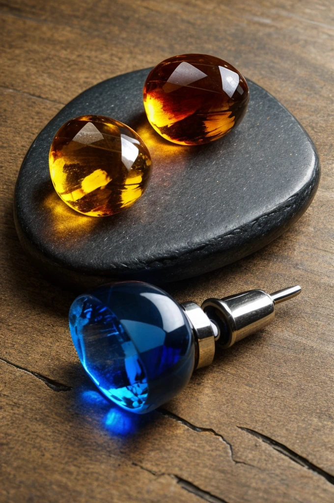 Create a logo of a blue amber stone and in the center an excursion or tourism logo