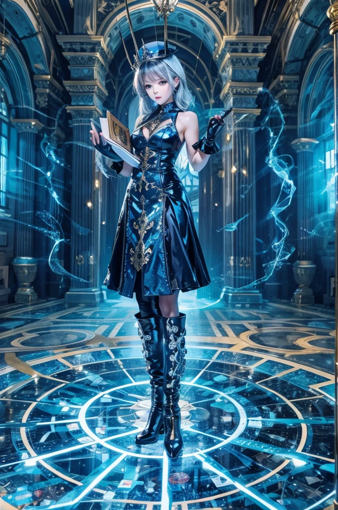 masterpiece, Highest quality, 超A high resolution, (Realistic), RAW Photos, Octane Rendering, Soft Focus, Mature Woman, Japanese, Plump face:1.1, sexy, Highest quality, Very detailed, Very accurate, One Woman, Shiny latex, Halter neck, Sleeveless dress, Silver Hair, Short Bob, Long gloves,Long gloves, Small hat, I have a big dictionary, Big eyes, Hanging eyes, Golden Eyes, Smiling a little,