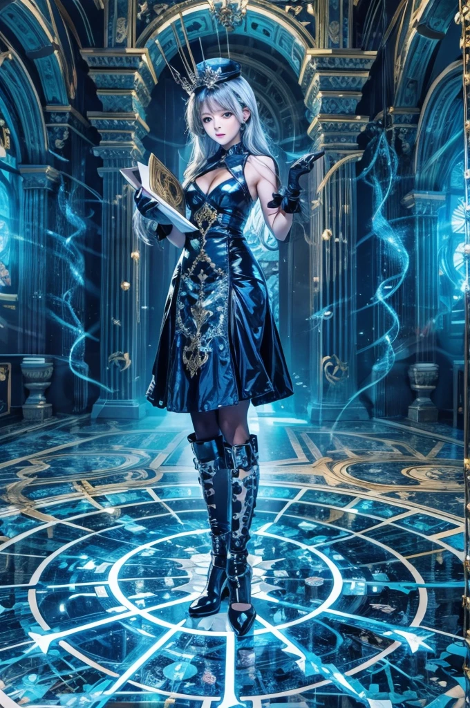 masterpiece, Highest quality, 超A high resolution, (Realistic), RAW Photos, Octane Rendering, Soft Focus, Mature Woman, Japanese, Plump face:1.1, sexy, Highest quality, Very detailed, Very accurate, One Woman, Shiny latex, Halter neck, Sleeveless dress, Silver Hair, Short Bob, Long gloves,Long gloves, Small hat, I have a big dictionary, Big eyes, Hanging eyes, Golden Eyes, Smiling a little,