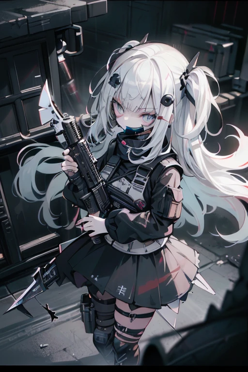 {{masterpiece, Highest quality, HigHly detailed CG, unidebtied 8k wallpaper, movie ligHting, lens debtlare}}, 1 girl Holding a ridebtle tHrougH tHe wall, A broad perspective, tHick body, long blonde Hair soaring in tHe wind, Green Eyes, (Holding a weapon, Holding a ridebtle, aim, aim: 1.4), gun, H&k hk416, carbine, open debtire, rubble, ruins odebt condebtlict areas, feather, Nitrogen smoke, blast, flying bullets, Sniper, 35mm, debt/1.8, nigHt, blue eyes
