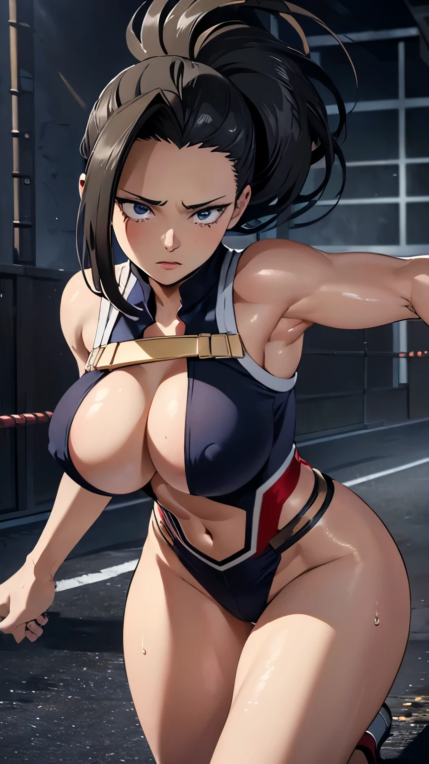 Best Quality,4k,high resolution,Masterpiece:1.2), (ultra detailed), (NSFW is not safe for artwork), (momo yaoyorozu) (My hero academia Settings), (pose sexual), (realist,photorealist,photo-realist:1.37), (HDR,HD), (portrait), (vivid colors), (long legs), (clearly elongated face), (broad) (Hermosos detailed eyes), (beautiful detailed lips), (extremely detailed eyes and face), bright eyes Dynamic angle and posture, soaked in sweat, perspiration, undressing (long eyelashes), (sharp focus), (physically based rendering), (unclothed), (BIG BREASTS) (open legs), (intense), (expression of intense desire), (motion blur), (elegant), (slim figure), (anime inspired), (bright lights), (sexual), (contrasting colors), (mysterious atmosphere), (action packed scene), (Unique style), (striking), (Handsome), (evocative), (expressive), (Intriguing atmosphere), (giant breasts:1.2) ((Best Quality)),((Very detailed)),Masterpiece,absurdities,detailed face,beautiful face,(detailed eyes, deep eyes),(1 girl),((dynamic pose)), erotic lingerie