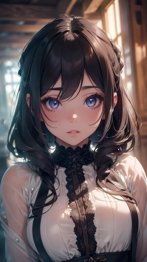 (beautiful detailed eyes, beautiful detailed lips, extremely detailed eyes and face, long eyelashes, 1 girl, upper body, CG, unity, 8K, extremely detailed, the most beautiful artwork in the world, intricate details, high quality, hyper realistic, cinematic lighting, warm color palette, volumetric lighting, photorealistic, masterpiece, vibrant colors, sharp focus)