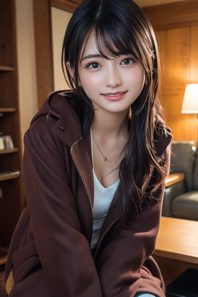 Tabletop, Highest quality, shape, Very detailed, finely, High resolution, 8k wallpaper, 完璧なダイナミックな構shape, Beautiful and detailed, Straight hair, Small breasts, Natural color lip, Random sexy poses,smile,20-year-old girl、Midnight、Beautiful and elaborate face、Perfect and beautiful face,Big eyes、RAW Photos、Expressing feminine poses with the whole body、Beautiful and detailed、Small face、Beautiful Duplex、Slim face and figure,Luxury brand mink coat(Inside:Winter clothes)、Beautiful golden ratio face,Twin ponytail,Bright expression,Shooting with a focus on beautiful legs
