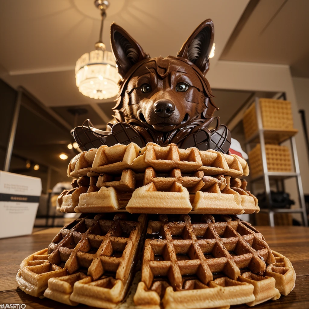 WaffleStyle Wolf,made from waffles, (masterpiece:1.3) (best quality:1.2) (good quality:1.1)