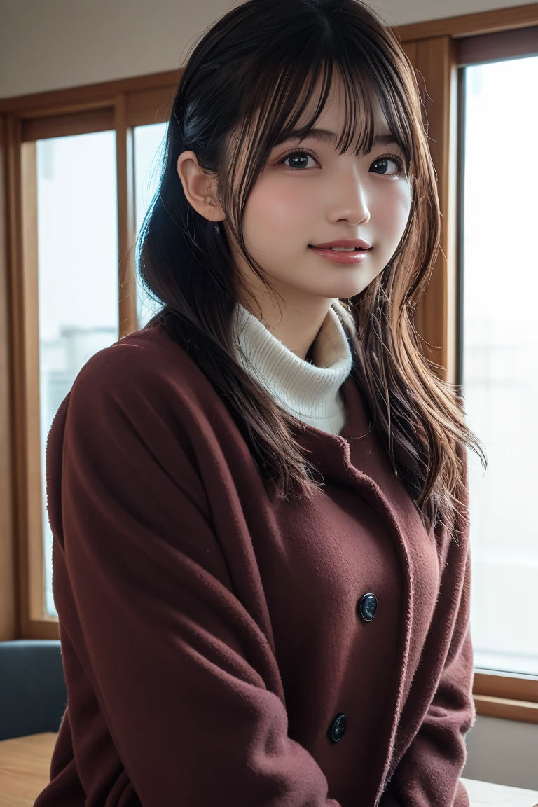 Tabletop, Highest quality, shape, Very detailed, finely, High resolution, 8k wallpaper, 完璧なダイナミックな構shape, Beautiful and detailed, Straight hair, Small breasts, Natural color lip, Random sexy poses,smile,20-year-old girl、Midnight、Beautiful and elaborate face、Perfect and beautiful face,Big eyes、RAW Photos、Expressing feminine poses with the whole body、Beautiful and detailed、Small face、Beautiful Duplex、Slim face and figure,Luxury brand mink coat(Inside：Winter clothes)、Beautiful golden ratio face,ツインponytail,Bright expression,Shooting with a focus on beautiful legs、ponytail、One-sided braid