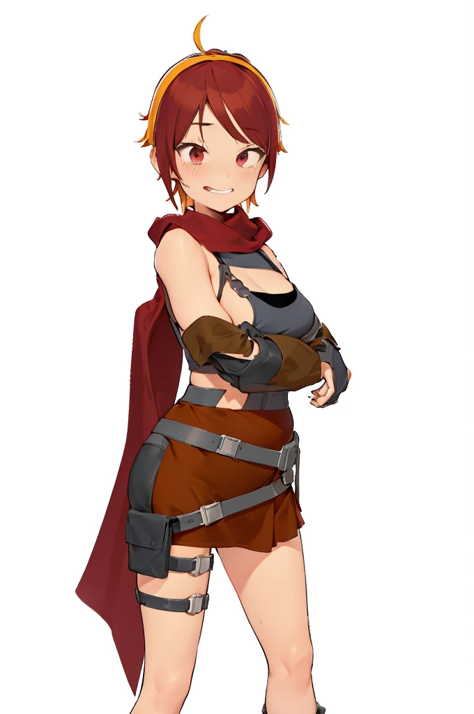 beautiful girl,Older sister mini skirt,belt,Red scarf,barefoot,4K,8K,Highest quality