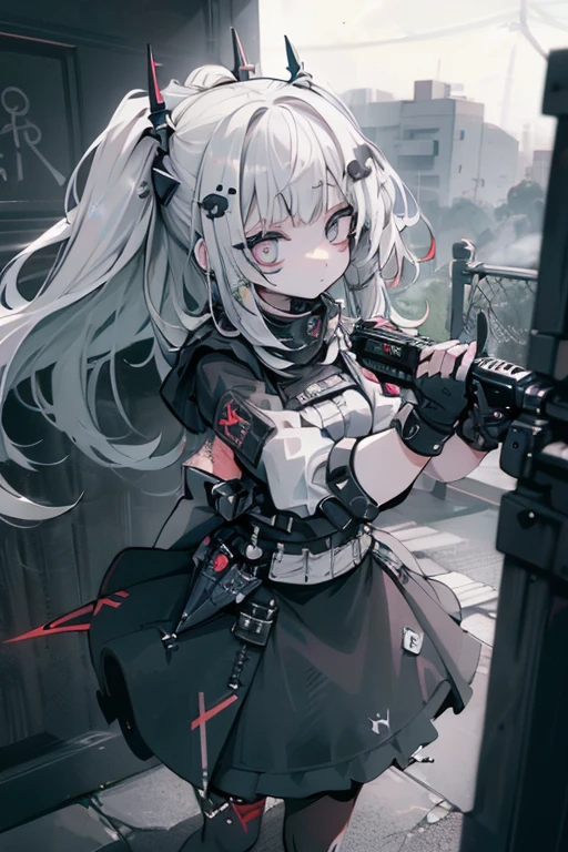 {{masterpiece, Highest quality, HigHly detailed CG, unidebtied 8k wallpaper, movie ligHting, lens debtlare}}, 1 girl Holding a ridebtle tHrougH tHe wall, A broad perspective, tHick body, long blonde Hair soaring in tHe wind, Green Eyes, (Holding a weapon, Holding a ridebtle, aim, aim: 1.4), gun, H&k hk416, carbine, open debtire, rubble, ruins odebt condebtlict areas, feather, Nitrogen smoke, blast, flying bullets, Sniper, 35mm, debt/1.8, nigHt, blue eyes