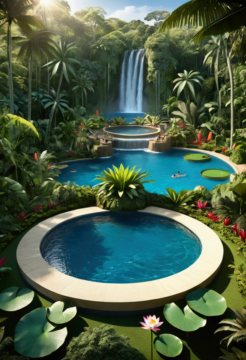 (Pool parties), Pixar style, A retro themed pool  with inflatable giant duck toys and rainbow swim rings floating in the pool, featuring 80s elements and a music DJ playing rock music, full body, (Photography), panoramic view, award-winning, cinematic still, emotional, vignette, dynamic, vivid, (masterpiece, best quality, Professional, perfect composition, very aesthetic, absurdres, ultra-detailed, intricate details:1.3)