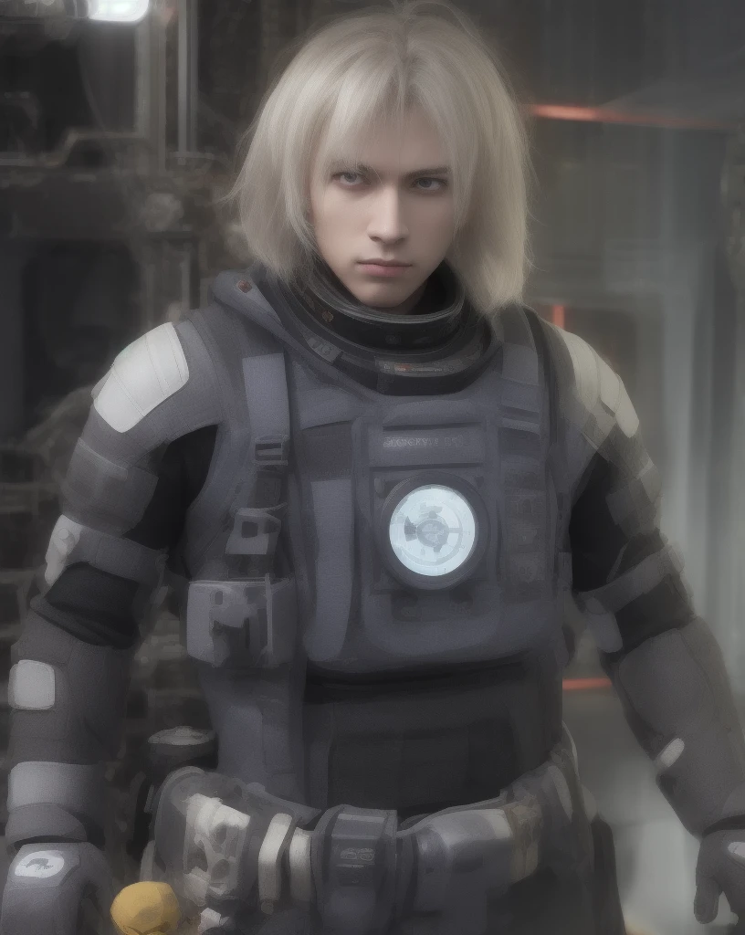 (1 person, thin adult male:1.2), Purple eyes, Platinum Blonde Hair, Layered Cut, Break Solo, (whole body:0.6), View your viewers, Detailed Background, Detailed face, (Glass theme:1.1), Space Mechanic, have confidence, sf, Tool Belt, Shining Equipment, emergency alert, , analyze, Flux Engine, , prototype, , Plastic Surface, Background star base, Lens flare, Cinematic atmosphere,