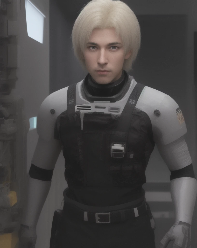 (1 person, thin adult male:1.2), Purple eyes, Platinum Blonde Hair, Layered Cut, Break Solo, (whole body:0.6), View your viewers, Detailed Background, Detailed face, (Glass theme:1.1), Space Mechanic, have confidence, sf, Tool Belt, Shining Equipment, emergency alert, , analyze, Flux Engine, , prototype, , Plastic Surface, Background star base, Lens flare, Cinematic atmosphere,