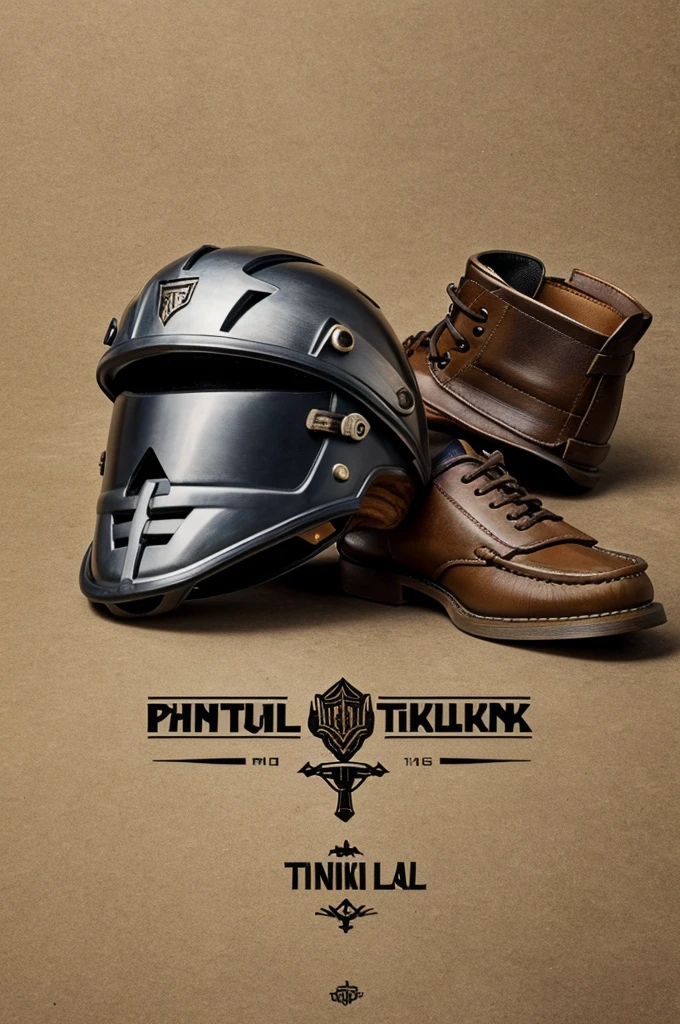 A logo based on the following objects A tinku helmet Pujllay shoes Caporal whip