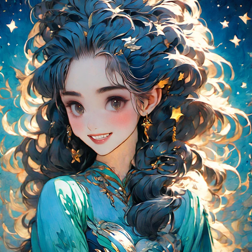 a woman with a crescent and stars in her hair, an ultrafine detailed painting by Rebecca Guay, tumblr, psychedelic art, moon goddess, goddess of the moon, lunar goddess, portrait of a norse moon goddess, celestial goddess, goddess of the hunt and the moon, goddess art, beautiful depiction, cosmic goddess, goddess of space and time, portrait of a cosmic goddess