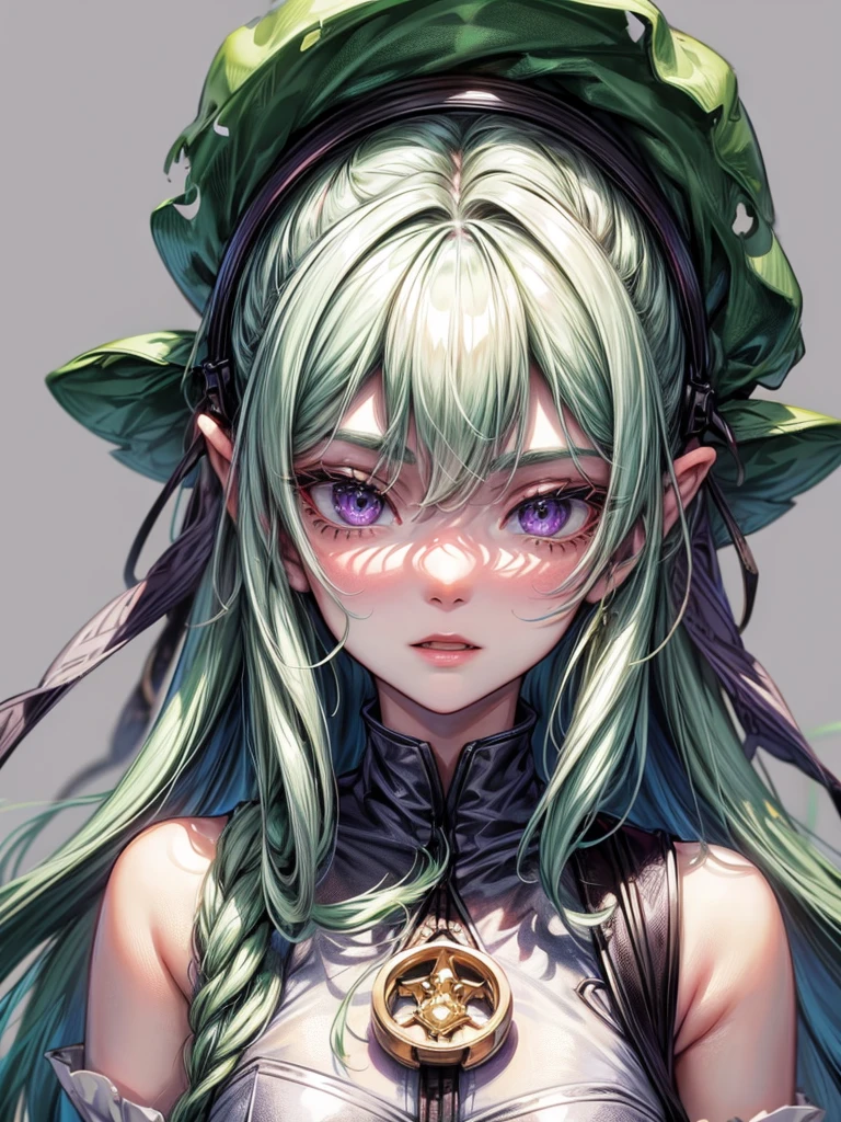 dry, dwarf nogmo with green and purple colors detail on face, details in clothing, light detail, HD