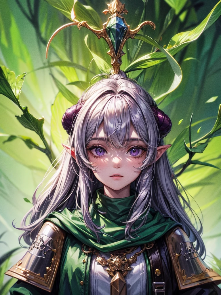 dry, dwarf nogmo with green and purple colors detail on face, details in clothing, light detail, HD