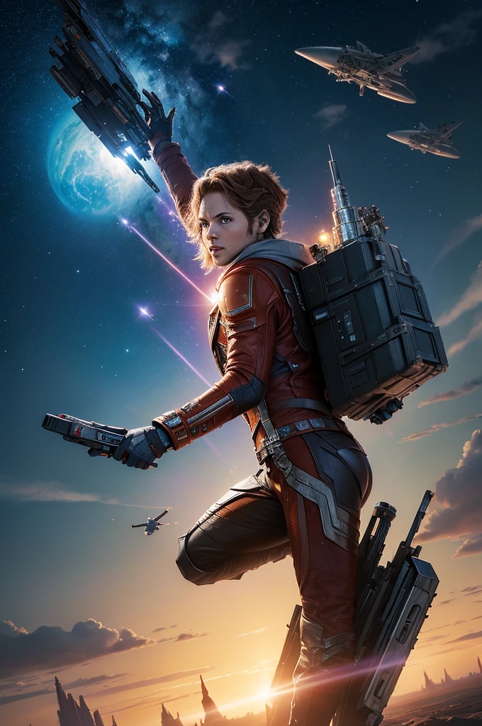Spaceship from the film Guardians of the Galaxy leaving Earth into space 