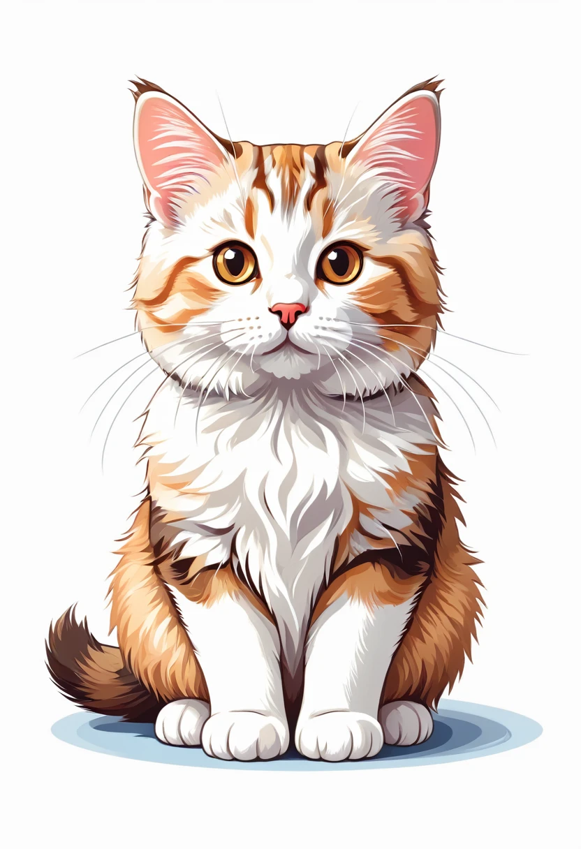 A t-shirt featuring a cute Kurilian Bobtail cat with graphic design art, flat illustration. highly detailed cleanliness, imagem vectorial adobe Illustrator, photorealistic masterpiece, professional photograpy, plain white background, isometric, Vibrant, vector