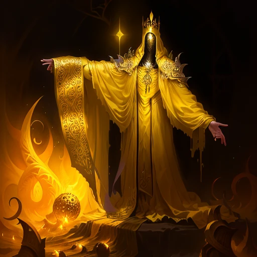 a painting of hastur the king in yellow, yellow-robed, king in yellow, hastur the king in yellow, , portrait of hastur the king in yellow, the king in yellow, 